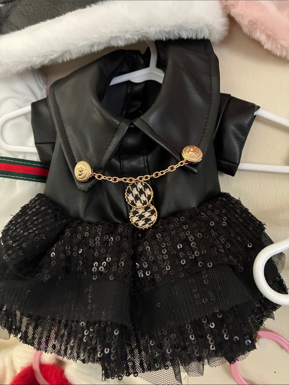 Black Sequin Tulle Dress with Gold Chain Accent - pet dress